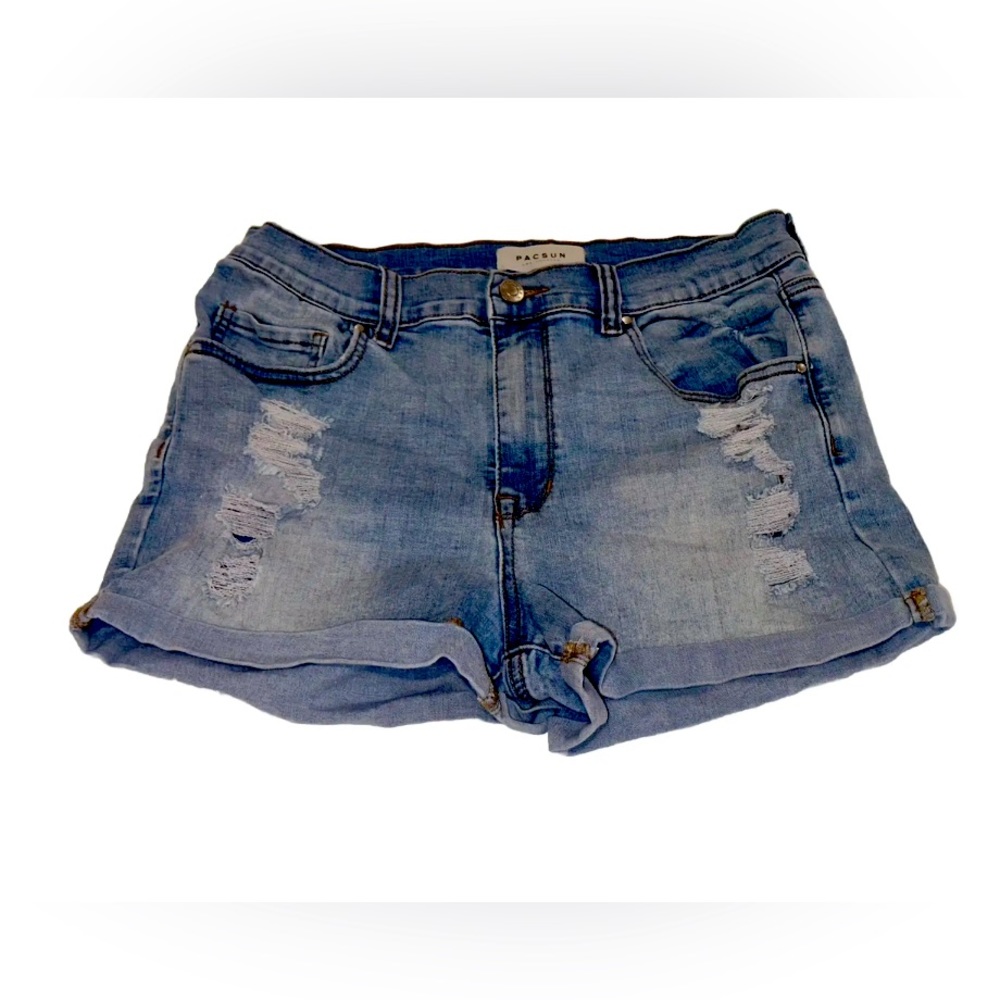PacSun Los Angeles The Shortie Shorts Blue Denim 5 Pocket Stretchy Cuffed 
Sz 30